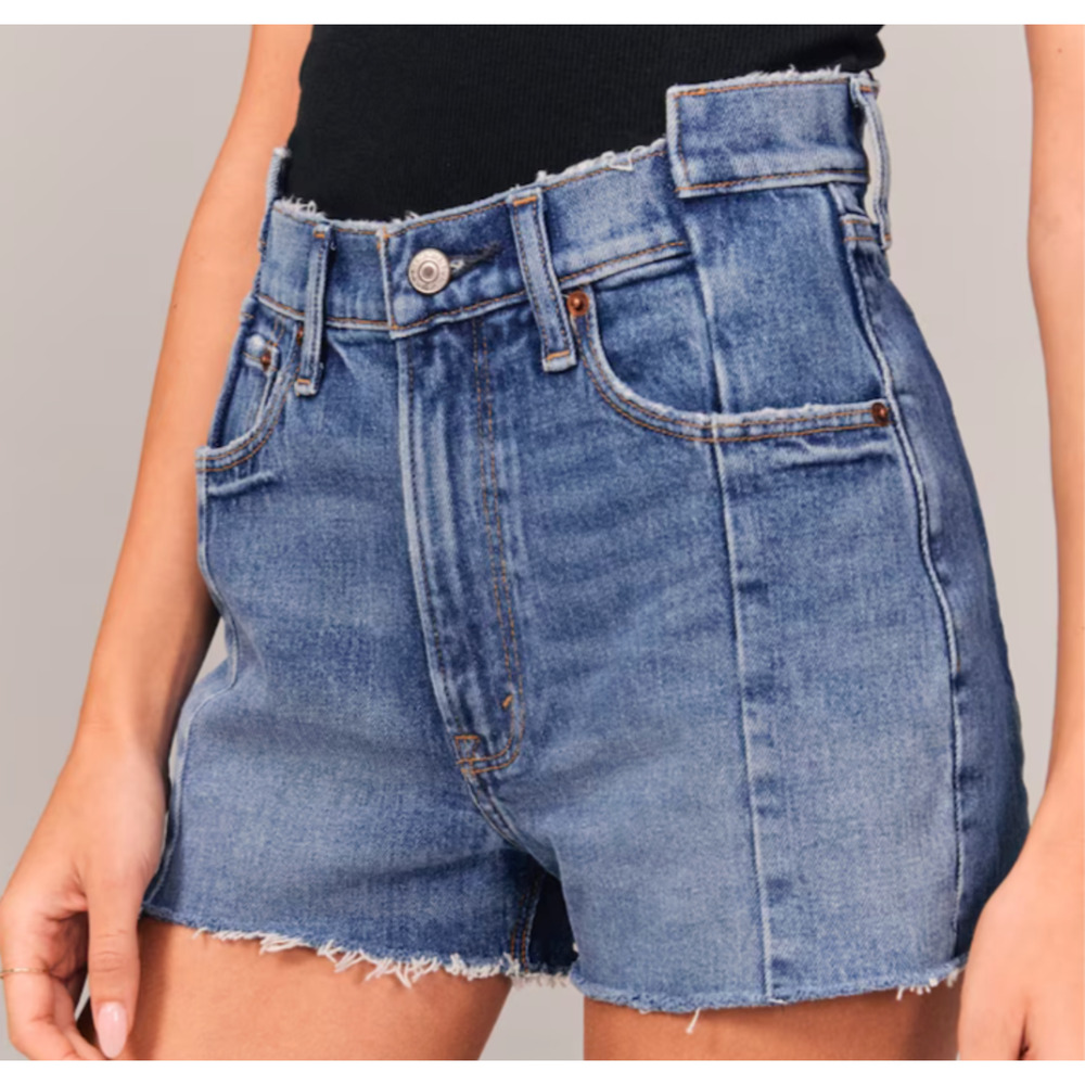 New‎ Abercrombie & Fitch Womans Sz 35 20 High Rise Mom Shorts Seams Blue NWT